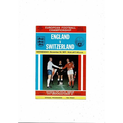 1971 England v Switzerland Football Programme