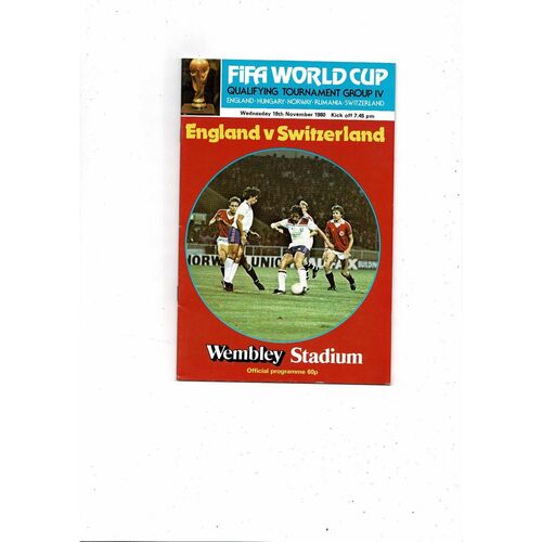 1980 England v Switzerland Football Programme