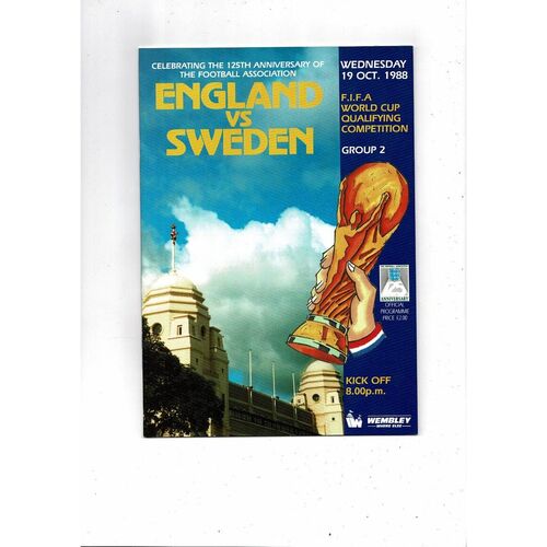 1988 England v Sweden Football Programme