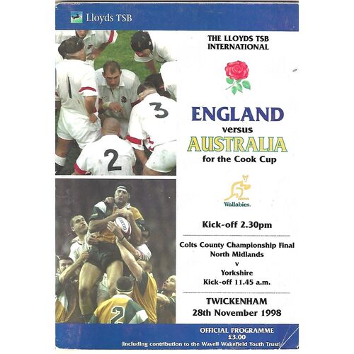 1998 England v Australia International Rugby Union Programme