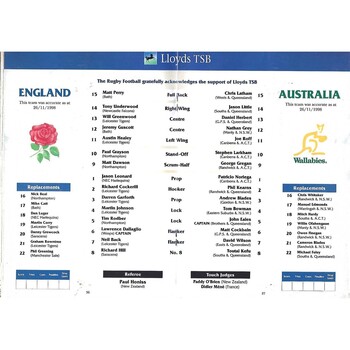 1998 England v Australia International Rugby Union Programme
