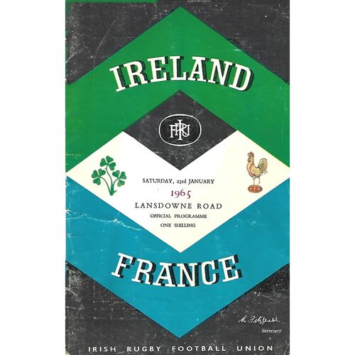 1965 Ireland v France Five Nations Rugby Union Programme