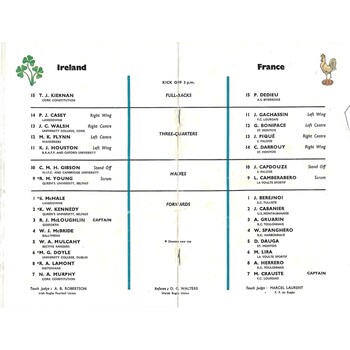 1965 Ireland v France Five Nations Rugby Union Programme