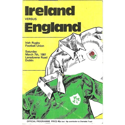 1981 Ireland v England Five Nations Rugby Union Programme
