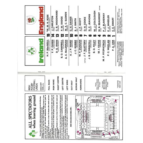 1981 Ireland v England Five Nations Rugby Union Programme