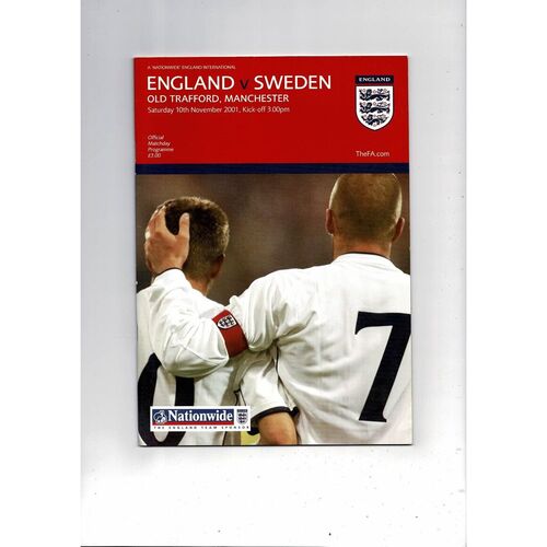 2001 England v Sweden Football Programme