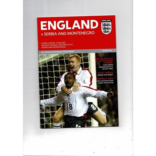 2003 England v Serbia & Montenegro Football Programme