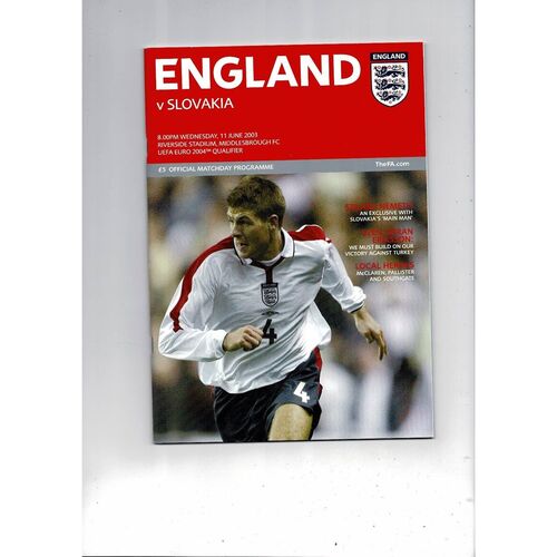 2003 England v Slovakia Football Programme