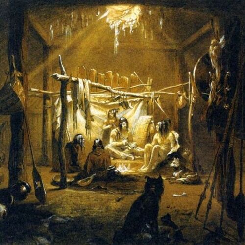 The Interior of the Hut of a Mandan Chief