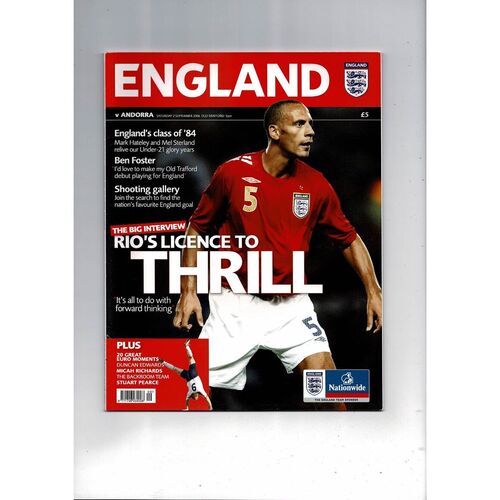 2006 England v Andorra Football Programme @ Manchester United