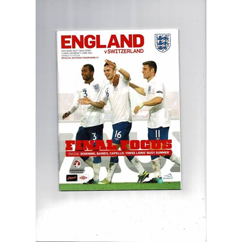 2011 England v Switzerland Football Programme