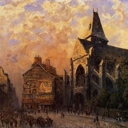 Scene of a Street in front of the Church of Saint Medard, Paris