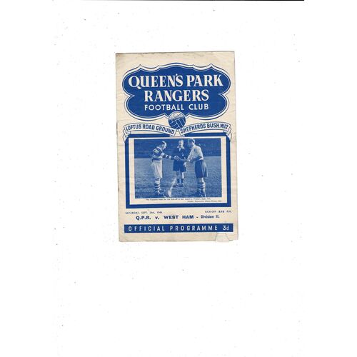 1949/50 Queens Park Rangers v West Ham United Football Programme