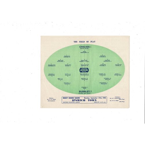 1948/49 Chelsea v Burnley Football Programme