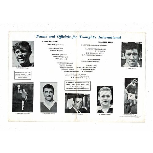 1966 Scotland v Holland Football Programme
