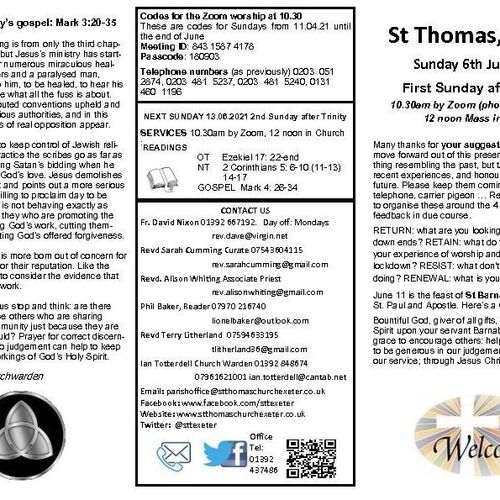Pew Sheet | The Parish of St Thomas, Exeter