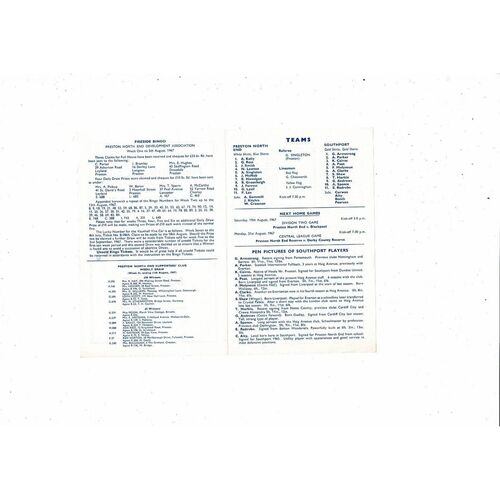 Preston v Southport Friendly Football Programme 1967/68