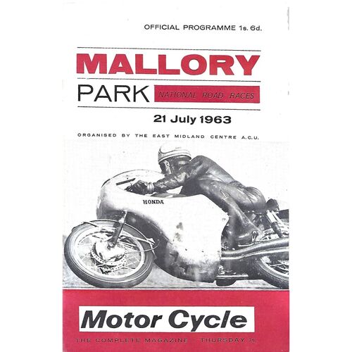 1963 Mallory Park National Road Race Meeting (21/07/1963) Motor Cycle Racing Programme