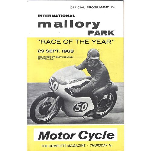 1963 Mallory Park Race of the Year Race Meeting 29/09/1963) Motor Cycle Racing Programme