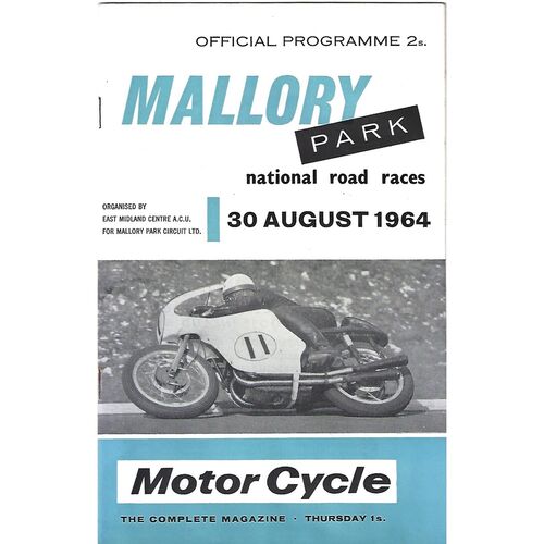 1964 Mallory Park National Road Race Meeting (30/08/1964) Motor Cycle Racing Programme