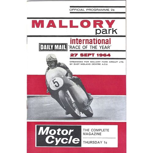 1964 Mallory Park International Race of the Year Race Meeting (27/09/1964) Motor Cycle Racing Programme