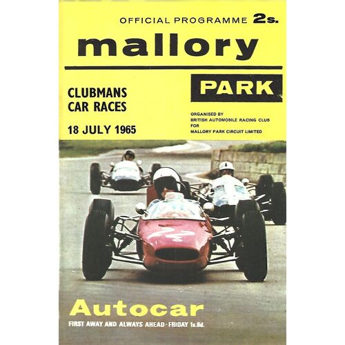 1965 Mallory Park Clubman's Car Races Meeting (18/07/1965) Motor Racing Programme