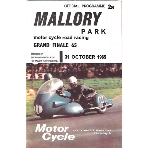 1965 Mallory Park Grand Finale 65 Motor Cycle Road Race Meeting (31/10/1965) Motor Cycle Racing Programme