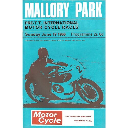1966 Mallory Park Pre T.T International Motor Cycle Race Meeting (19/06/1966) Motor Cycle Racing Programme