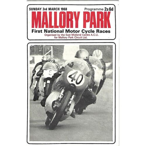 1968 Mallory Park First National Motor Cycle Race Meeting (03/03/1968) Motor Cycle Racing Programme