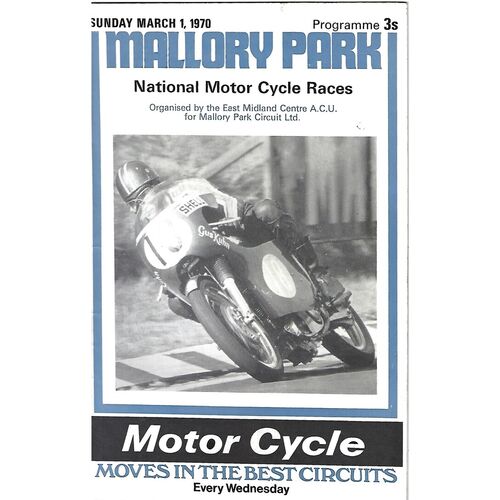 1970 Mallory Park National Motor Cycle Race Meeting (01/03/1970) Motor Cycle Racing Programme