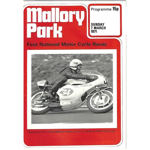 1971 Mallory Park First National Motor Cycle Race Meeting (07/03/1971) Motor Cycle Racing Programme