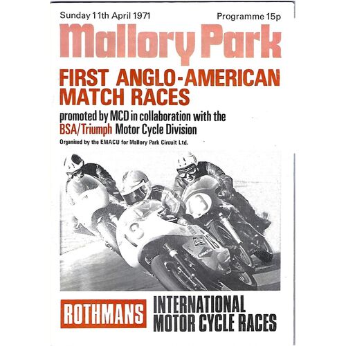 1971 Mallory Park First Anglo-American Match Races Motor Cycle Race Meeting (11/04/1971) Motor Cycle Racing Programme