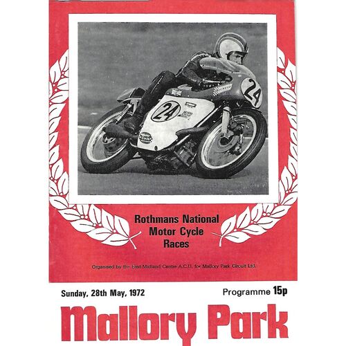 1972 Mallory Park Rothmans National Motor Cycle Race Meeting (28/05/1972) Motor Cycle Racing Programme