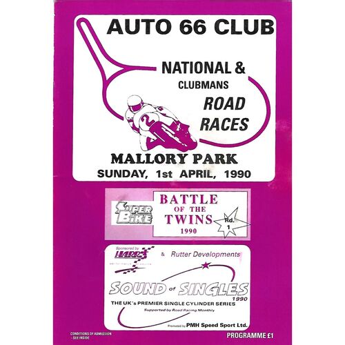 1990 Mallory Park Auto 66 Club National & Clubman's Road Races Motor Cycle Race Meeting (01/04/1990) Motor Cycle Racing Programme
