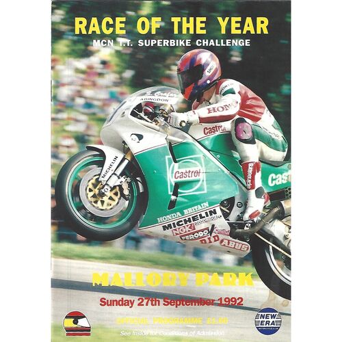 1992 Mallory Park Race of the Year MCN T.T Superbike Challenge Motor Cycle Race Meeting (27/09/1992) Motor Cycle Racing Programme