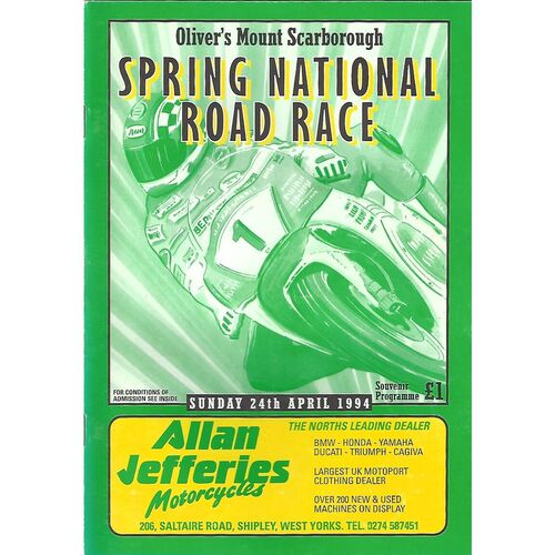 1994 Oliver’s Mount, Scarborough Spring National Road Race Motor Cycle Race Meeting (24/04/1994) Motor Cycle Racing Programme