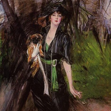 Portrait of Lina Bilitis with two Pekinese