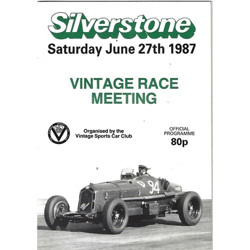 1987 Silverstone Vintage Race Meeting (27/06/1987) Motor Racing Programme