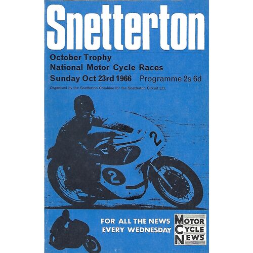 1966 Snetterton October Trophy National Motor Cycle Races Meeting (23/10/1966) Motor Cycle Racing Programme