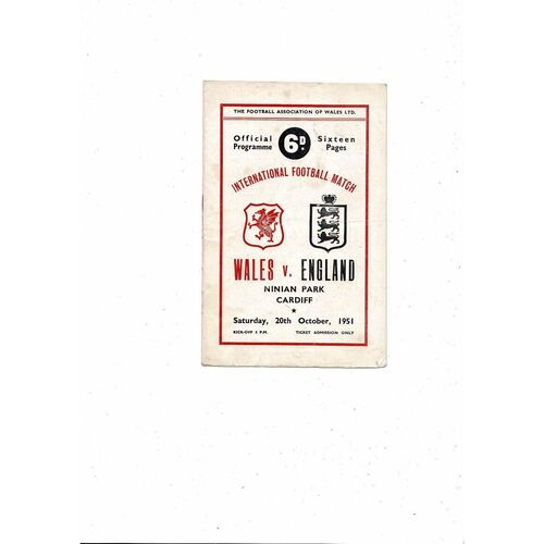 1951 Wales v England Football Programme @ Cardiff City
