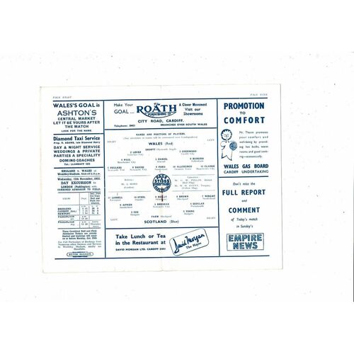 1952 Wales v Scotland International Football Programme @ Cardiff City