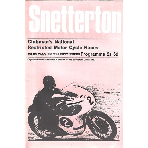 1969 Snetterton Clubman's National Restricted Motor Cycle Races Meeting (12/10/1969) Motor Cycle Racing Programme
