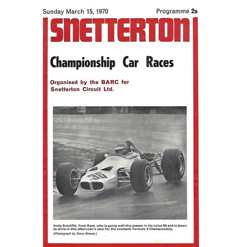 1970 Snetterton Championship Car Races Meeting (15/03/1970) Motor Racing Programme
