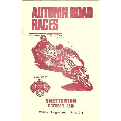 1970 Snetterton Autumn Road Races Meeting (25/10/1970) Motor Cycle Racing Programme