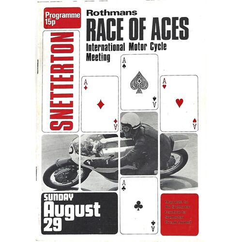 1971 Snetterton Rothmans Race of Aces International Motor Cycle Races Meeting (29/08/1971) Motor Cycle Racing Programme