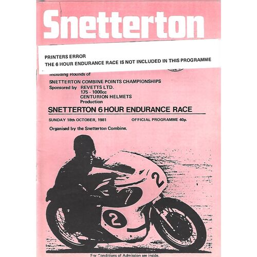 Snetterton Motor Racing/Motor Cycle Racing Programmes