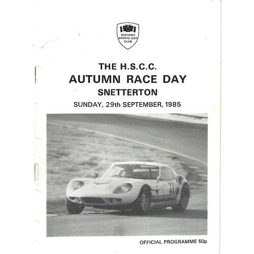 1985 Snetterton The Historic Sports Car Club Autumn Race Day Meeting (29/09/1985) Motor Racing Programme