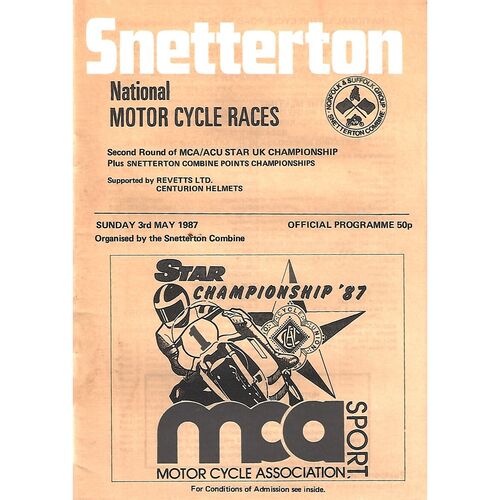 1987 Snetterton National Motor Cycle Race Meeting (03/05/1987) Motor Cycle Racing Programme
