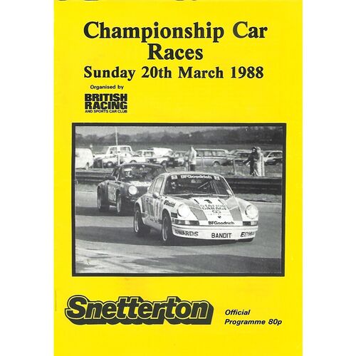 1988 Snetterton Championship Car Races Meeting (20/03/1988) Motor Racing Programme