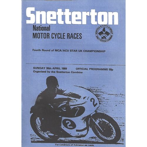 1989 Snetterton National Motor Cycle Race Meeting (30/04/1989) Motor Cycle Racing Programme